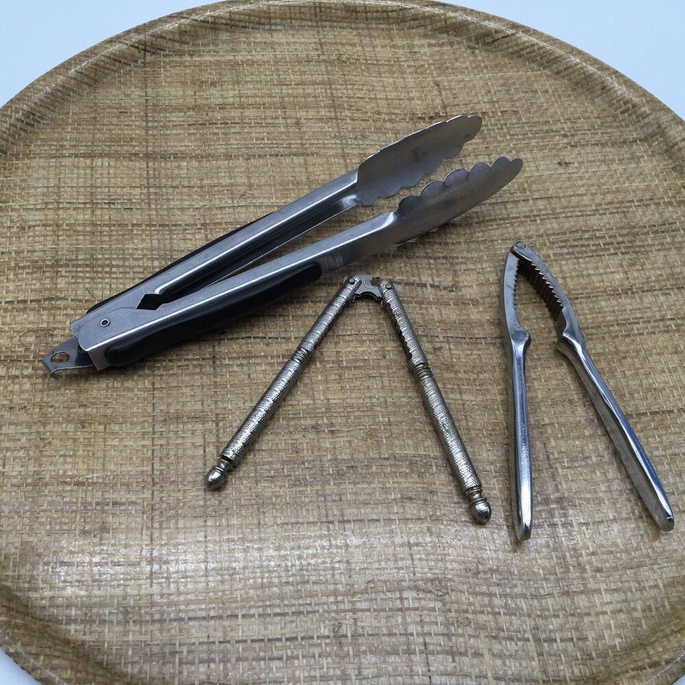 Vtg Kitchen Tools Lot  Locking Tongs HMO Nut Crackers Seafood Nut Cracker Taiwan